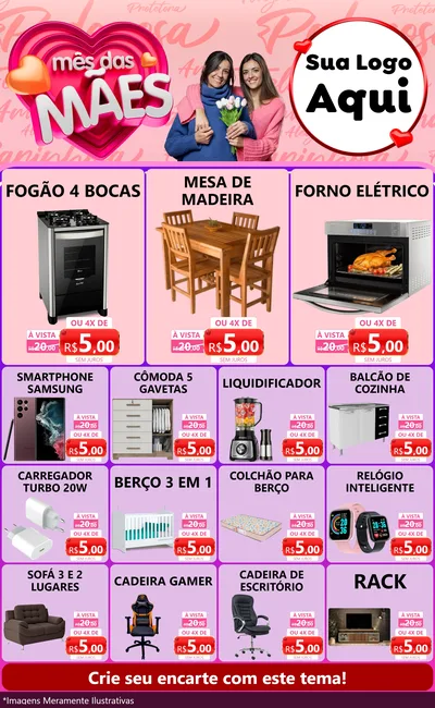 Modelo de Encarte para Encarte Grande com o tema Mês Das Mães para Móveis e Eletro