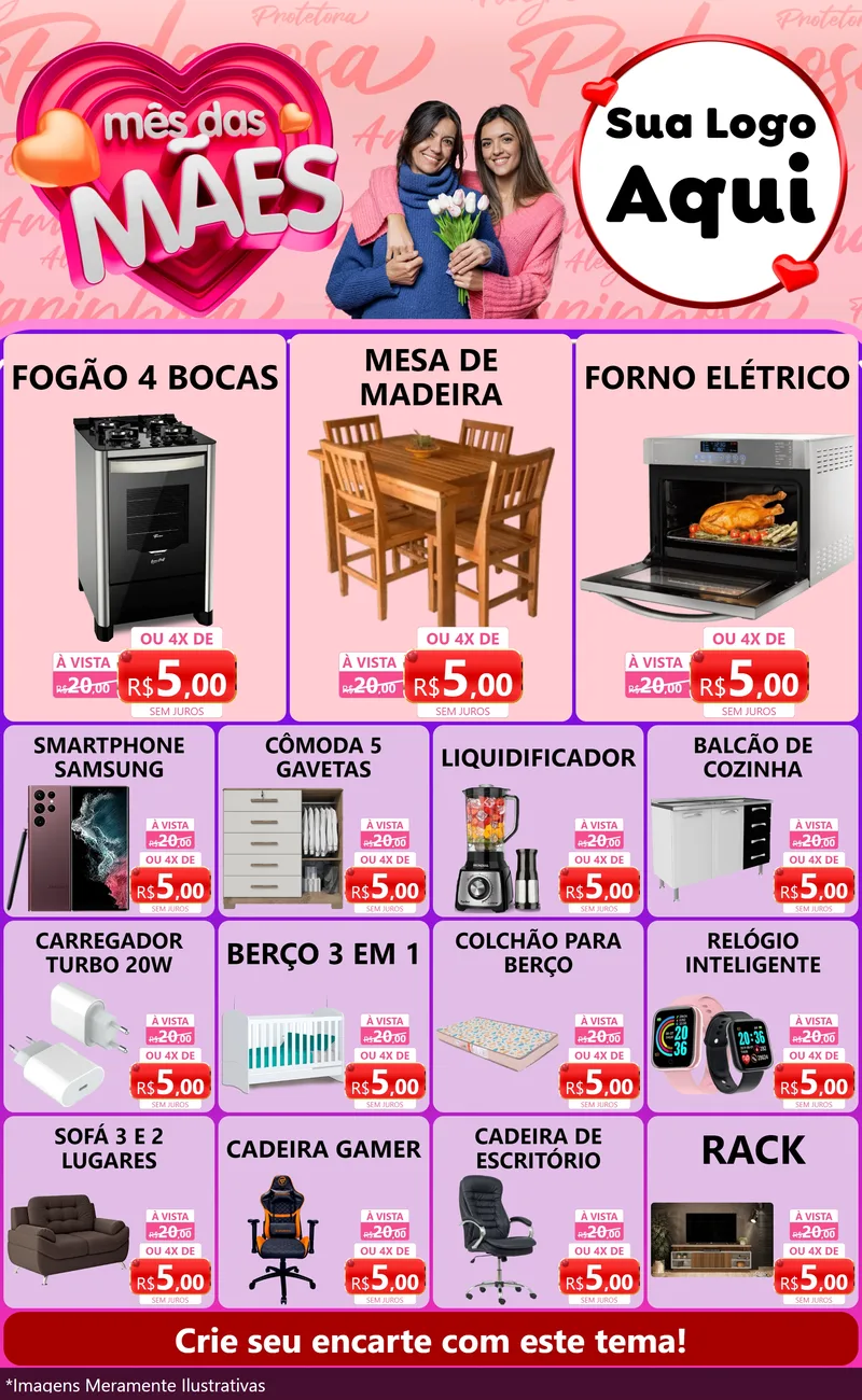 Modelo de Encarte para Encarte Grande com o tema Mês Das Mães para Móveis e Eletro