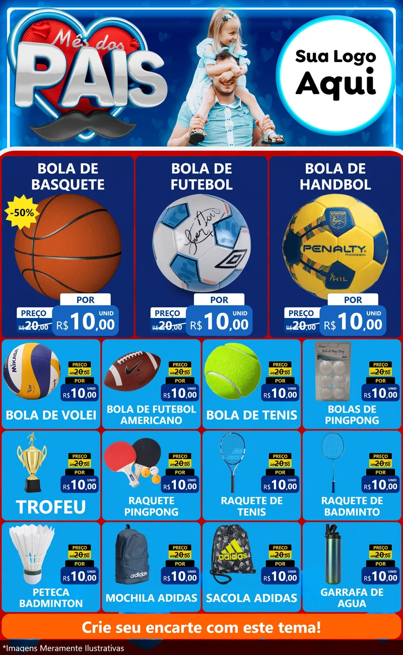 Modelo de Encarte para Encarte Grande com o tema Mês Dos Pais para Artigos Esportivos