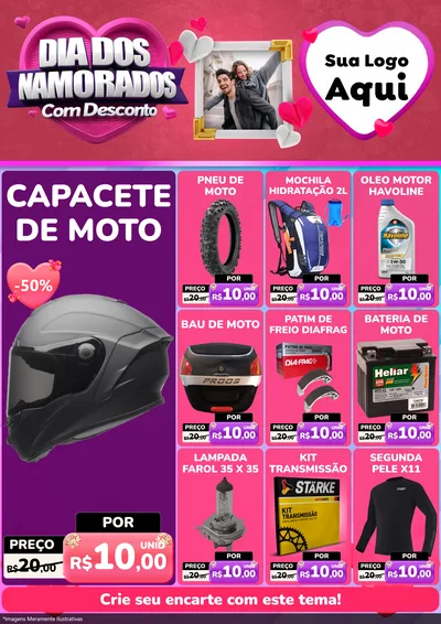 Modelo de Encarte para Encarte A4 Vertical com o tema Dia Dos Namorados Com Desconto para Moto peças