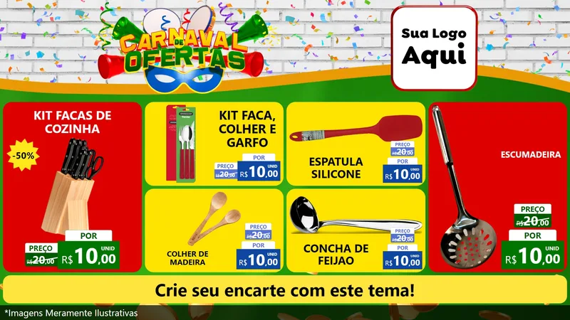Modelo de TV para TV Horizontal com o tema Carnaval de Ofertas para Utilidades Domésticas