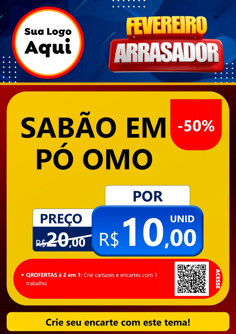 Modelo de Cartaz para Cartaz A4 Vertical com o tema Fevereiro Arrasador para Produtos de Limpeza