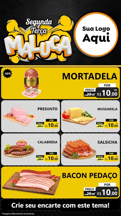 Modelo de TV para TV Vertical com o tema Segunda e Terça Maluca para Frios e Laticínios
