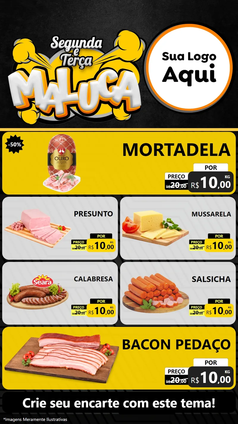 Modelo de TV para TV Vertical com o tema Segunda e Terça Maluca para Frios e Laticínios