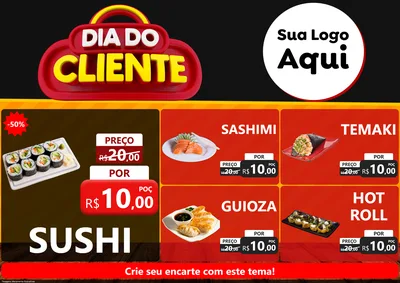 Modelo de Encarte para Encarte A4 Horizontal com o tema Dia do Cliente para Comida japonesa