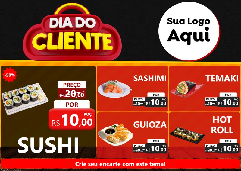 Modelo de Encarte para Encarte A4 Horizontal com o tema Dia do Cliente para Comida japonesa