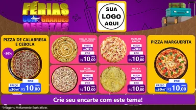 Modelo de TV para TV Horizontal com o tema Férias com Grandes Ofertas para Pizzaria