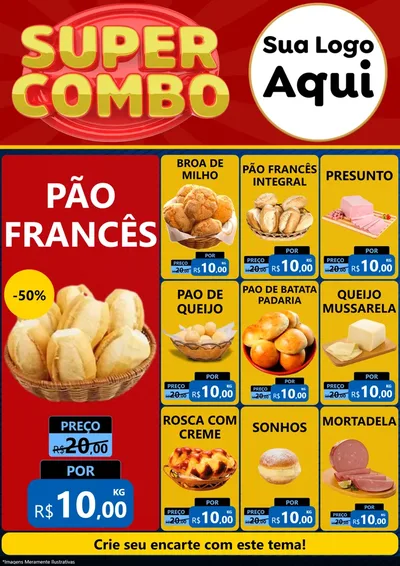 Modelo de Encarte para Encarte A4 Vertical com o tema Super Combo para Padaria