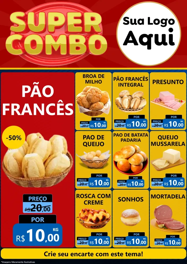 Modelo de Encarte para Encarte A4 Vertical com o tema Super Combo para Padaria