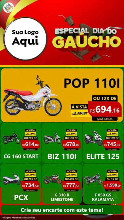 Modelo de Rede Social para Stories com o tema Especial Dia do Gaúcho para Concessionaria de Motos