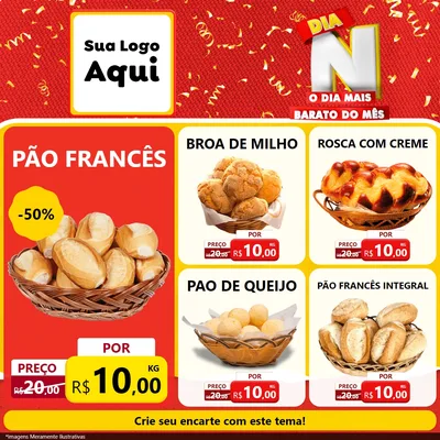 Modelo de Rede Social para Feed Facebook com o tema Dia N o Dia Mais Barato do Mês para Padaria