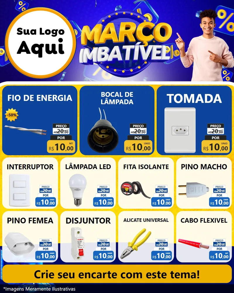 Modelo de Rede Social para Feed Instagram com o tema Março Imbatível para Materiais Elétricos