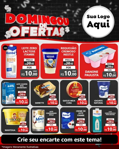 Modelo de Rede Social para Feed Instagram com o tema Domingou de Ofertas para Frios e Laticínios