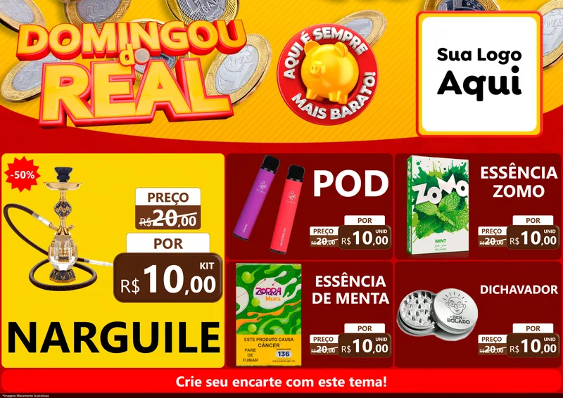 Modelo de Encarte para Encarte A4 Horizontal com o tema Domingou do Real para Tabacaria