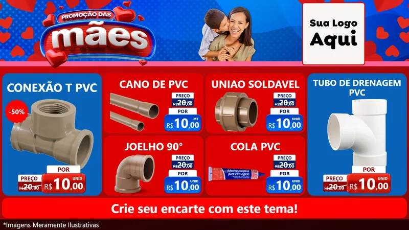 Modelo de TV para TV Horizontal com o tema Promoção das Mães para Tubos e conexões