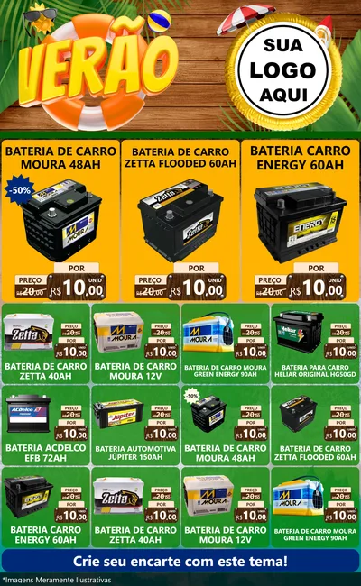 Modelo de Encarte para Encarte Grande com o tema Verão para Baterias Elétricas