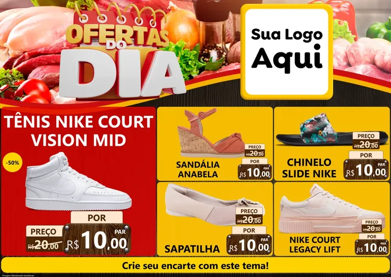 Modelo de Encarte para Encarte A4 Horizontal com o tema Ofertas do Dia para Calçados