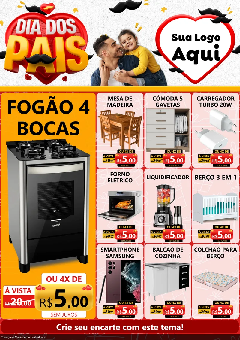 Modelo de Encarte para Encarte A4 Vertical com o tema Dia dos Pais para Móveis e Eletro