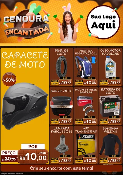 Modelo de Encarte para Encarte A4 Vertical com o tema Cenoura Encantada - Páscoa para Moto peças