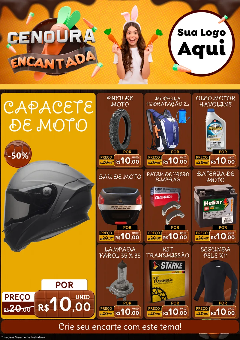 Modelo de Encarte para Encarte A4 Vertical com o tema Cenoura Encantada - Páscoa para Moto peças