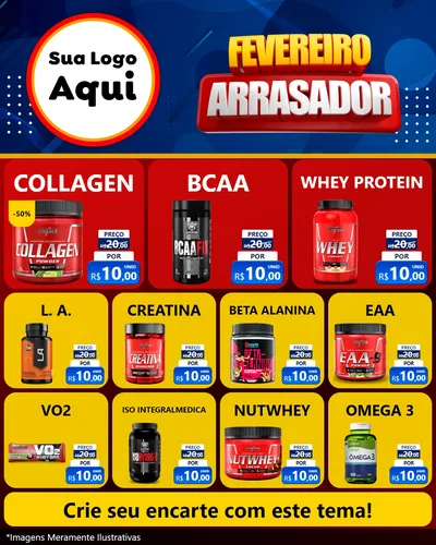 Modelo de Rede Social para Feed Instagram com o tema Fevereiro Arrasador para Suplementos alimentares