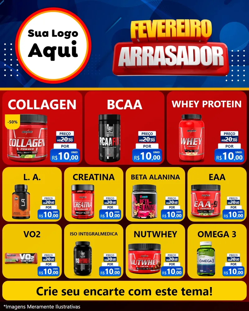 Modelo de Rede Social para Feed Instagram com o tema Fevereiro Arrasador para Suplementos alimentares