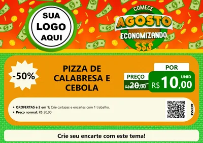 Modelo de Cartaz para Cartaz A4 Horizontal com o tema Comece Agosto Economizando para Pizzaria