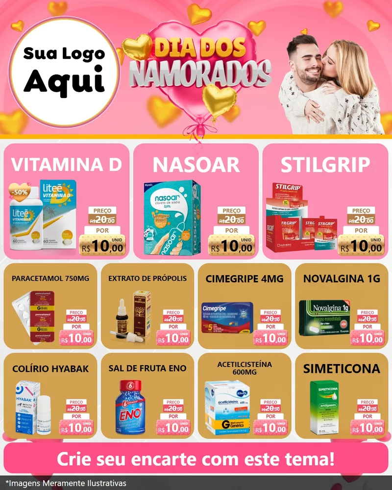 Modelo de Rede Social para Feed Instagram com o tema Dia dos Namorados para Farmácia