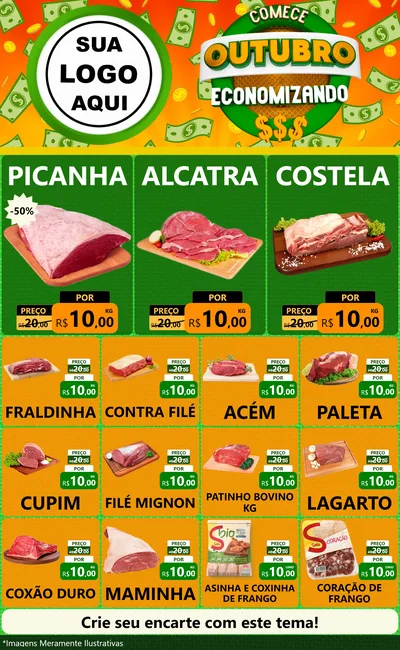 Modelo de Encarte para Encarte Grande com o tema Comece Outubro Economizando para Açougue