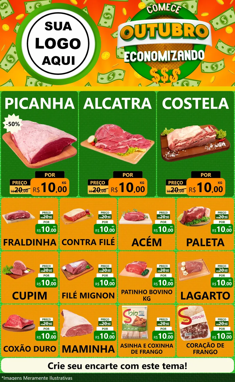 Modelo de Encarte para Encarte Grande com o tema Comece Outubro Economizando para Açougue