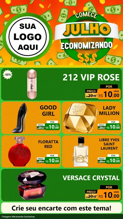 Modelo de TV para TV Vertical com o tema Comece Julho Economizando para Perfumes