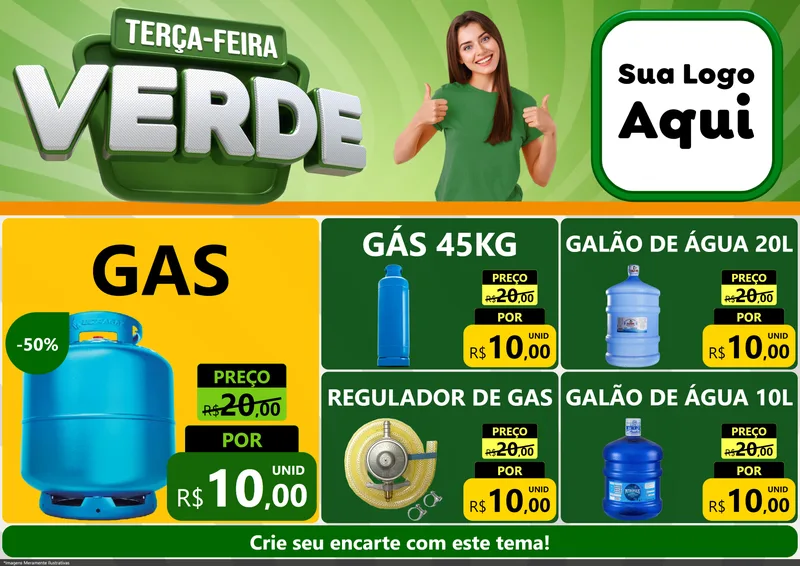 Modelo de Encarte para Encarte A4 Horizontal com o tema Terça - Feira Verde para Água e gás