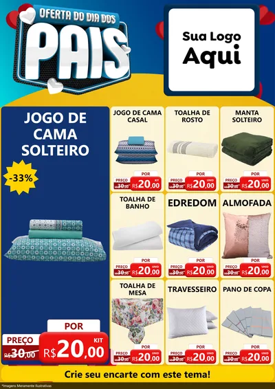Modelo de Encarte para Encarte A4 Vertical com o tema Oferta Do Dia Dos Pais para Cama, Mesa e Banho