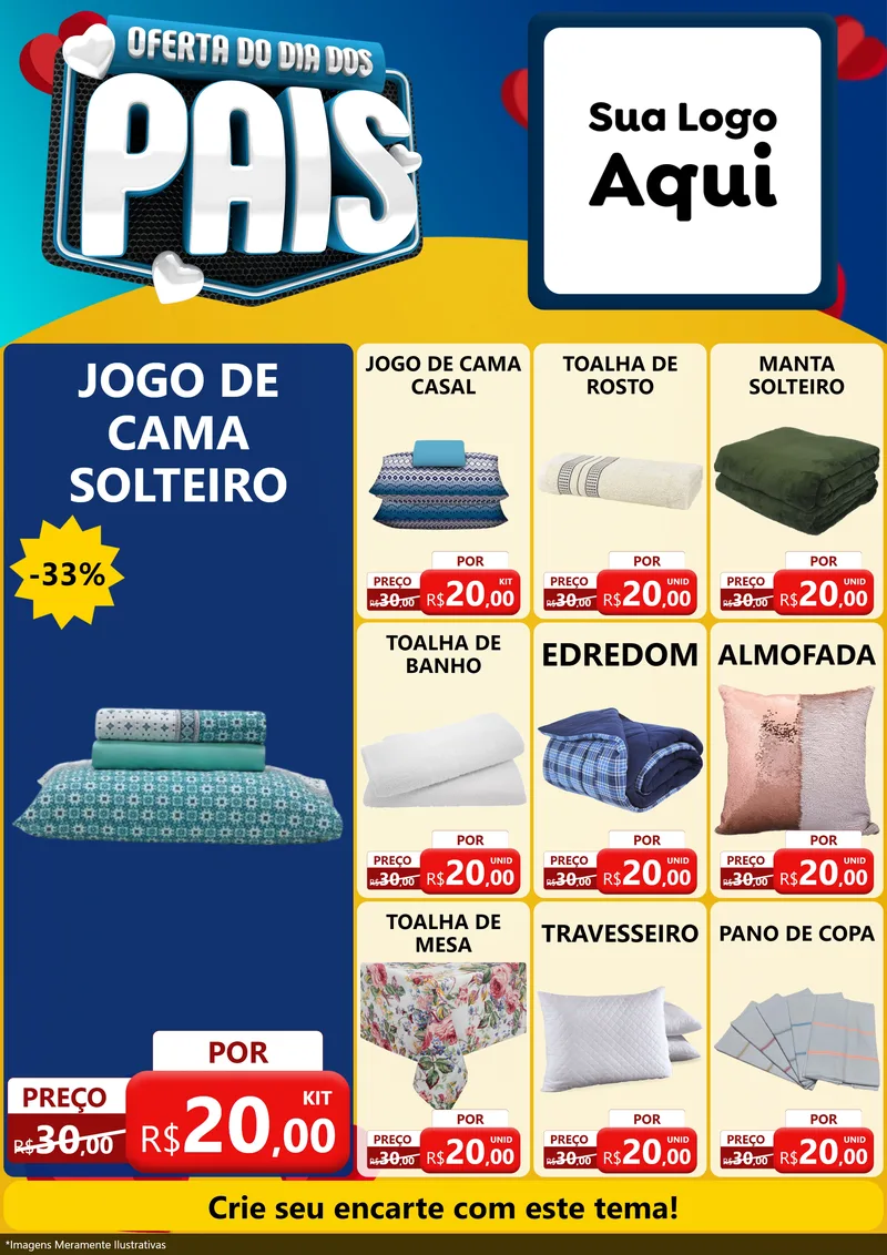 Modelo de Encarte para Encarte A4 Vertical com o tema Oferta Do Dia Dos Pais para Cama, Mesa e Banho