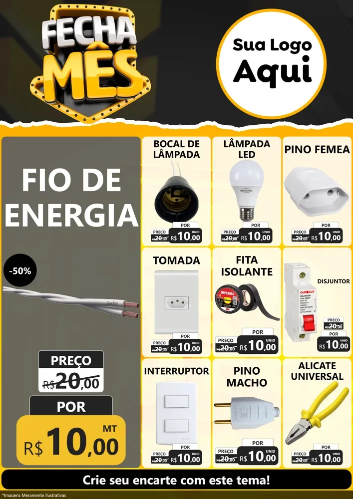 Modelo de Encarte para Encarte A4 Vertical com o tema Fecha Mês para Materiais Elétricos