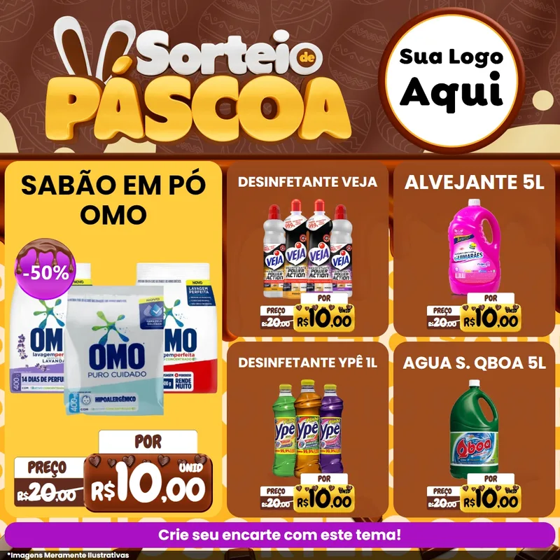Modelo de Rede Social para Feed Facebook com o tema Sorteio de Páscoa para Produtos de Limpeza