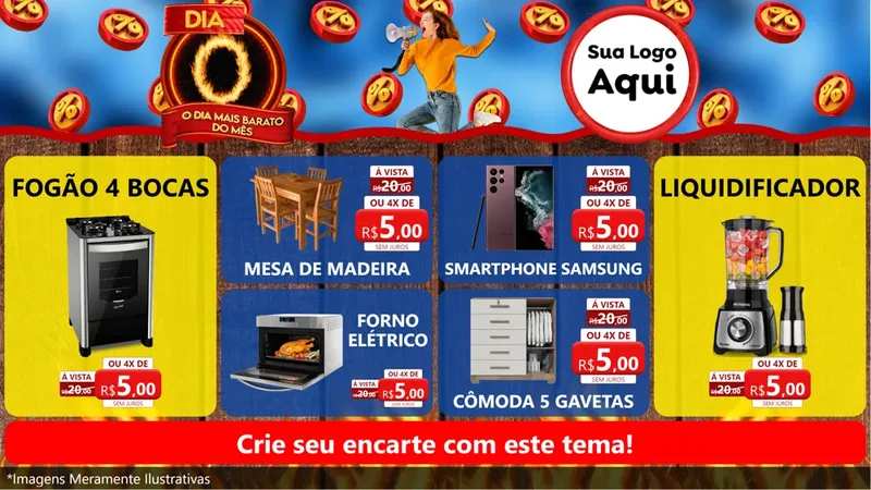 Modelo de TV para TV Horizontal com o tema Dia O - O Dia Mais Barato Do Mês para Móveis e Eletro