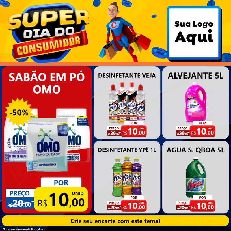 Modelo de Rede Social para Feed Facebook com o tema Super Dia do Consumidor para Produtos de Limpeza
