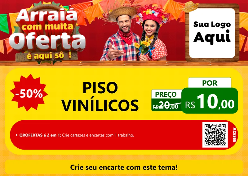 Modelo de Cartaz para Cartaz A4 Horizontal com o tema Arraiá Com Muita Oferta - É Aqui Sô! para Material para Construção