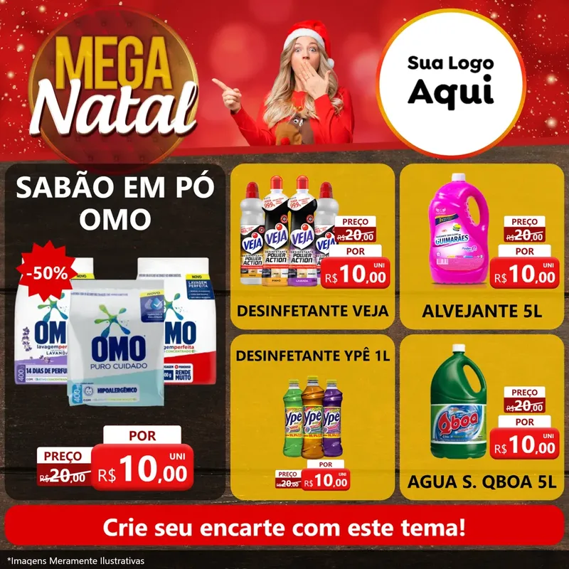 Modelo de Rede Social para Feed Facebook com o tema Mega Natal para Produtos de Limpeza