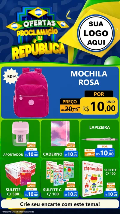 Modelo de Rede Social para Stories com o tema Ofertas Proclamação da República para Papelaria