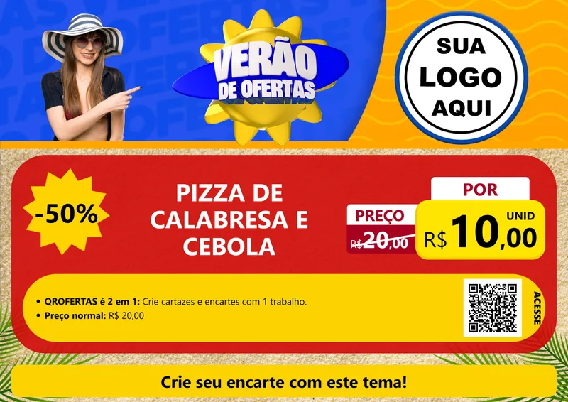 Modelo de Cartaz para Cartaz A4 Horizontal com o tema Verão de Ofertas para Pizzaria