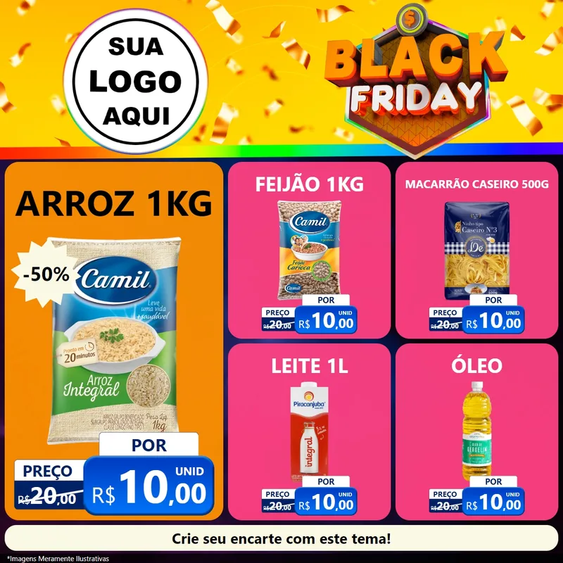 Modelo de Rede Social para Feed Facebook com o tema Black Friday para Supermercado