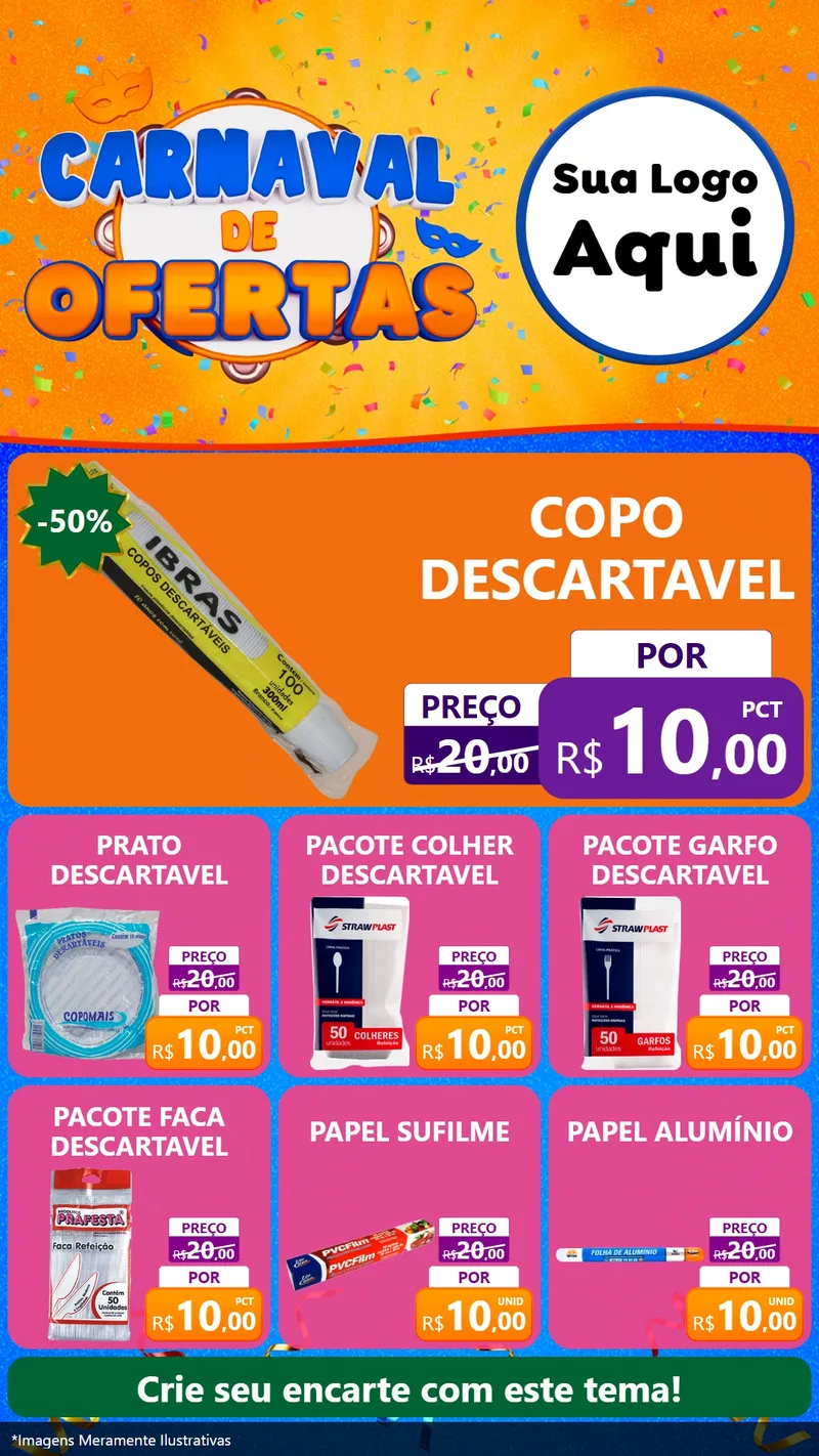Modelo de Rede Social para Stories com o tema Carnaval de Ofertas para Embalagens