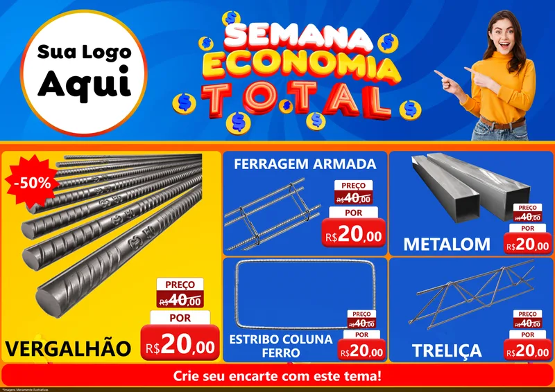 Modelo de Encarte para Encarte A4 Horizontal com o tema Semana Economia Total para Ferragens