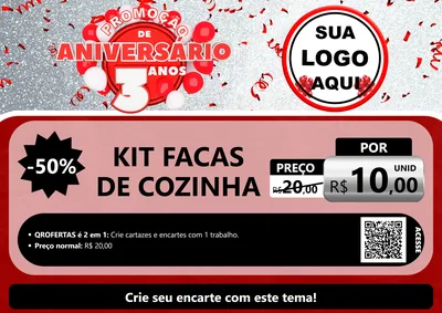 Modelo de Cartaz para Cartaz A4 Horizontal com o tema Promoção de Aniversário - 3 Anos para Utilidades Domésticas