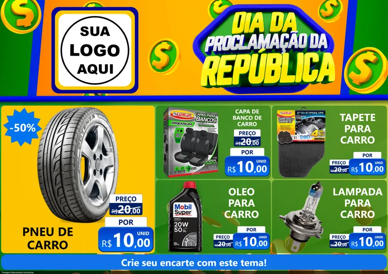 Modelo de Encarte para Encarte A4 Horizontal com o tema Dia Da Proclamação da República para Auto peças