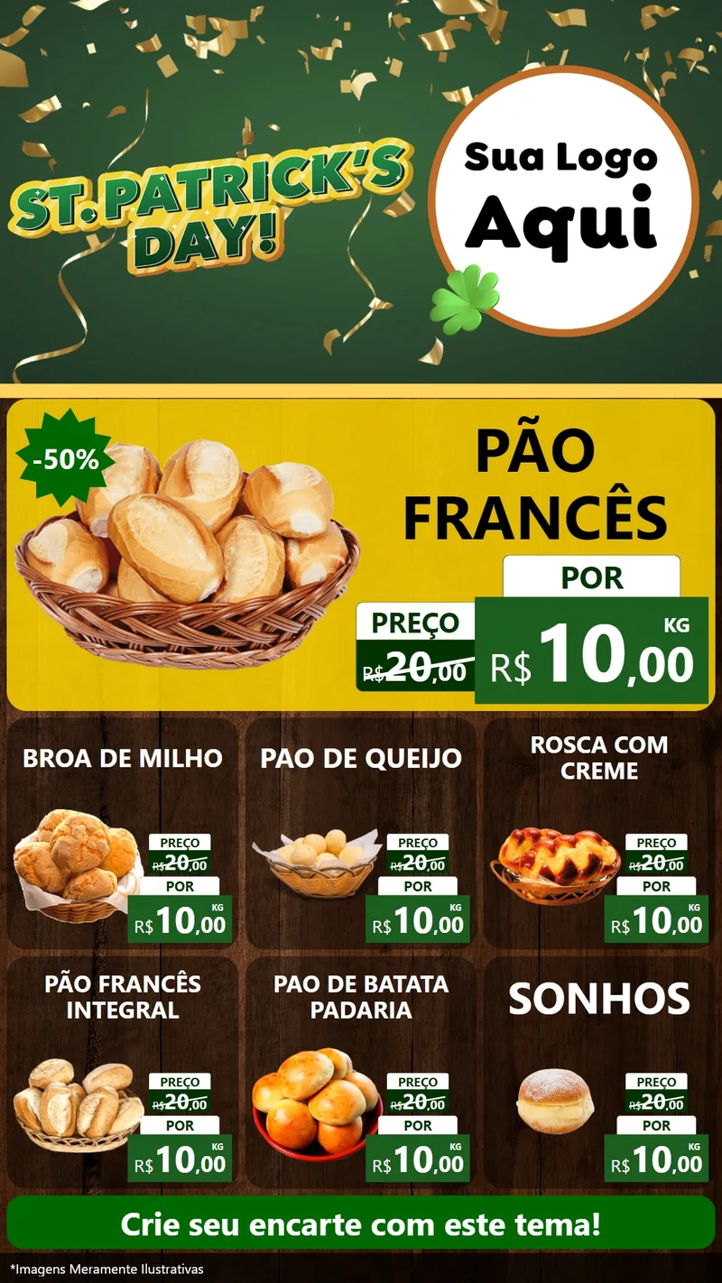 Modelo de Rede Social para Stories com o tema St Patriks Day para Padaria