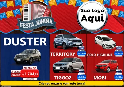 Modelo de Encarte para Encarte A4 Horizontal com o tema Festa Junina para Concessionaria de Carros