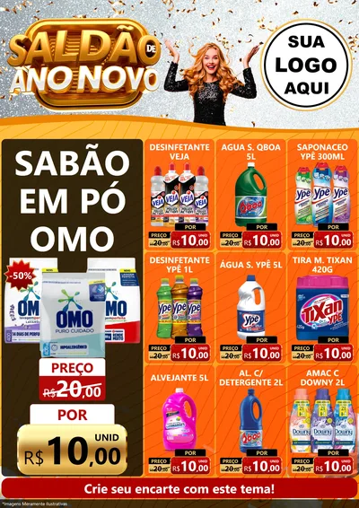 Modelo de Encarte para Encarte A4 Vertical com o tema Saldão de Ano Novo para Produtos de Limpeza